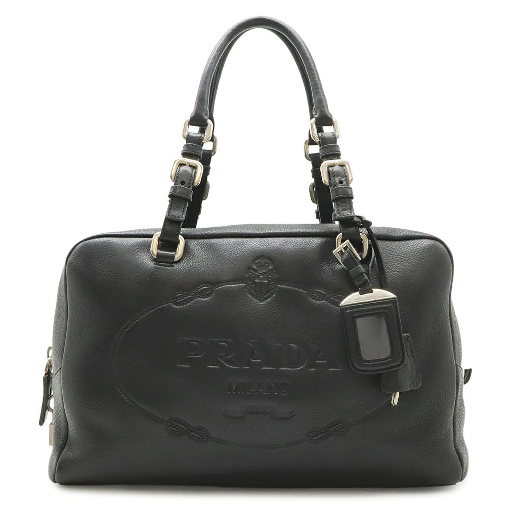 Prada Vitello Daino Tote Bag Shoulder Boston Leather NERO Black